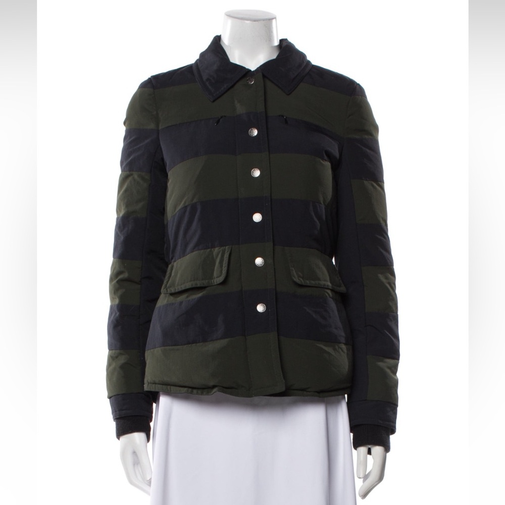 Marc Jacobs Green Navy Rugby Stripe Puffer Down Coat